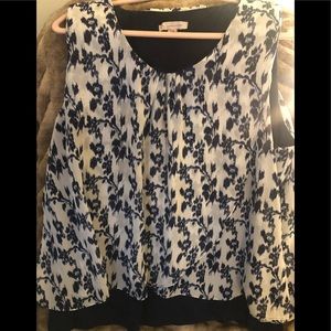 DRESS BARN navy, white and gold blouse, Sz XL